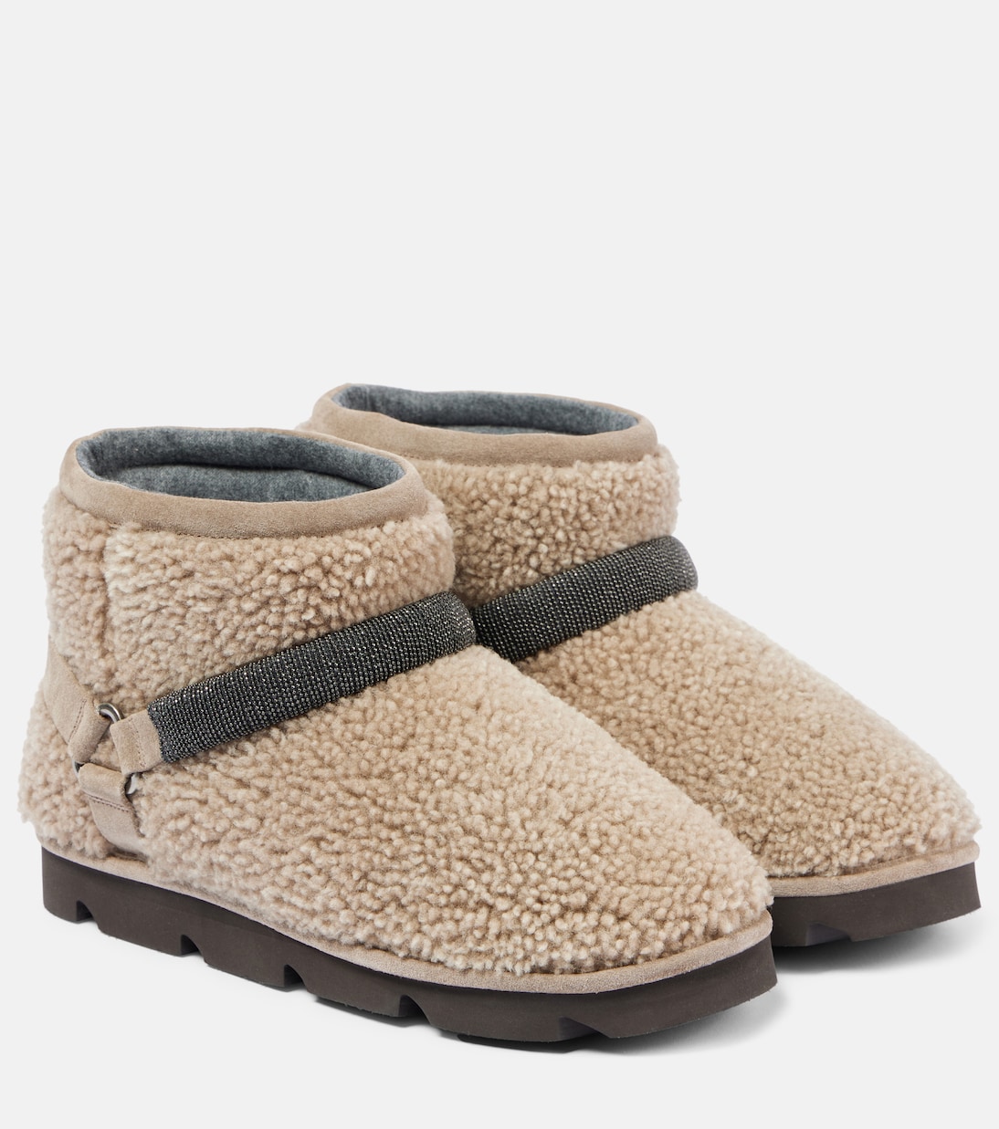 Зимние сапоги из овчины Monili Beads Brunello Cucinelli, Brown Freddo