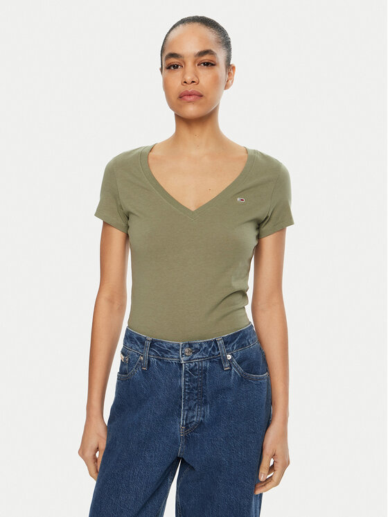 

Облегающая футболка DW0DW20458 Tommy Jeans, зеленый