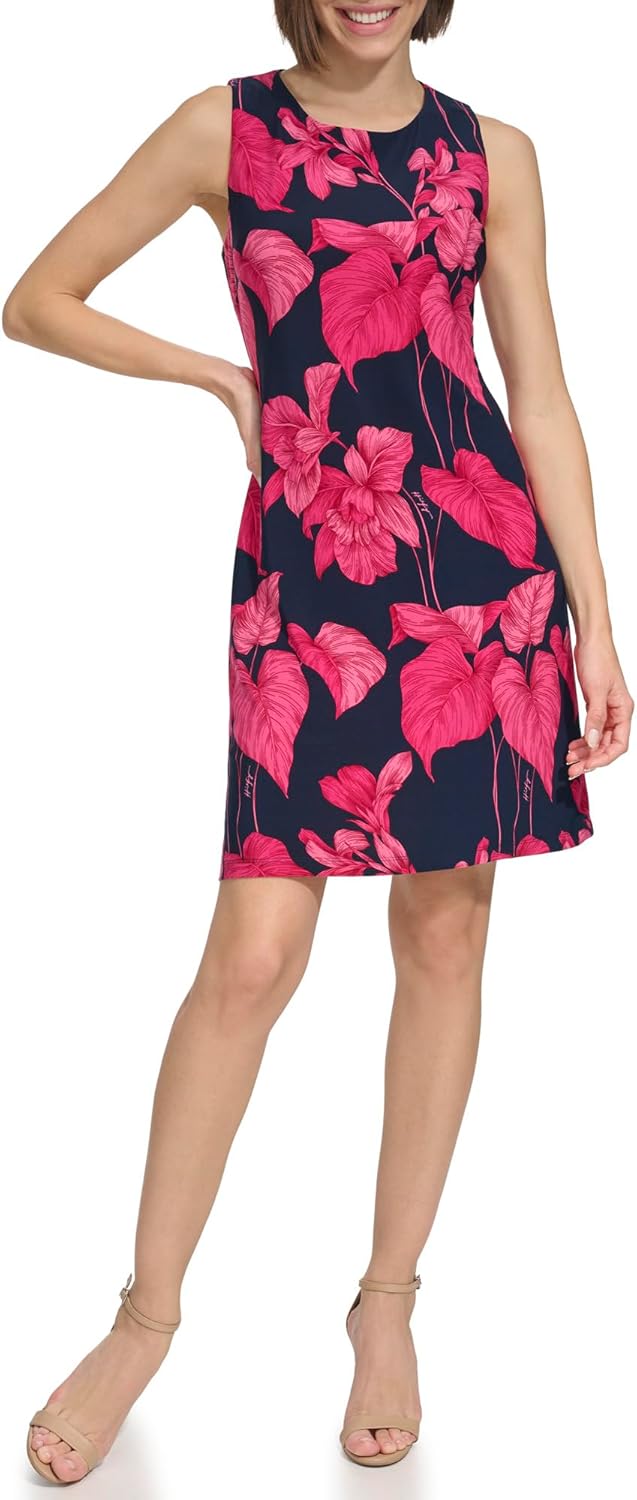 

Женское платье-трапеция Tommy Hilfiger из шифона с рукавами, Sky Captain/Carmine Rose