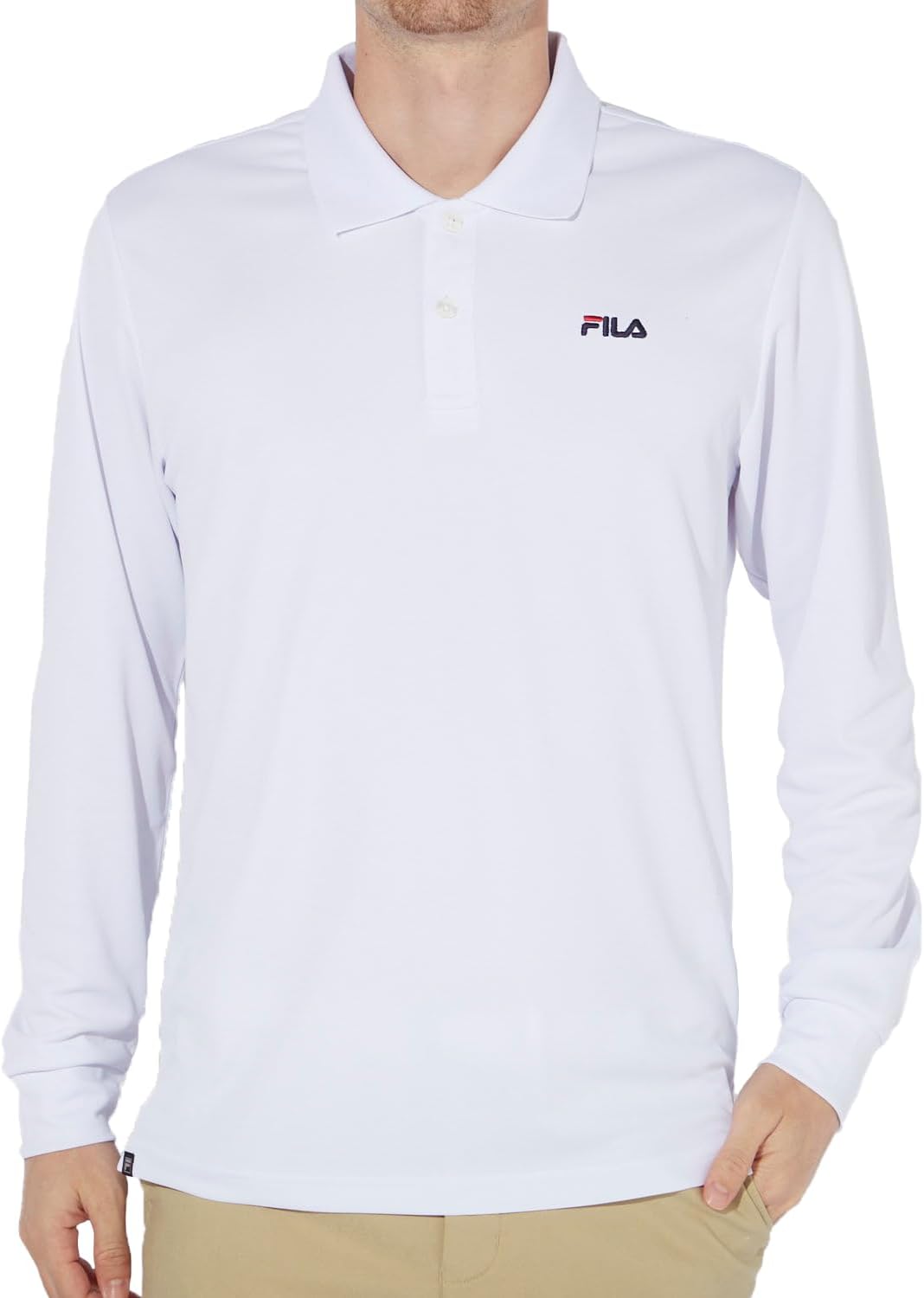 

Мужская рубашка-поло Fila Golf 784524, с длинным рукавом, влагоотводящая, быстросохнущая, с защитой от УФ-излучения, белый