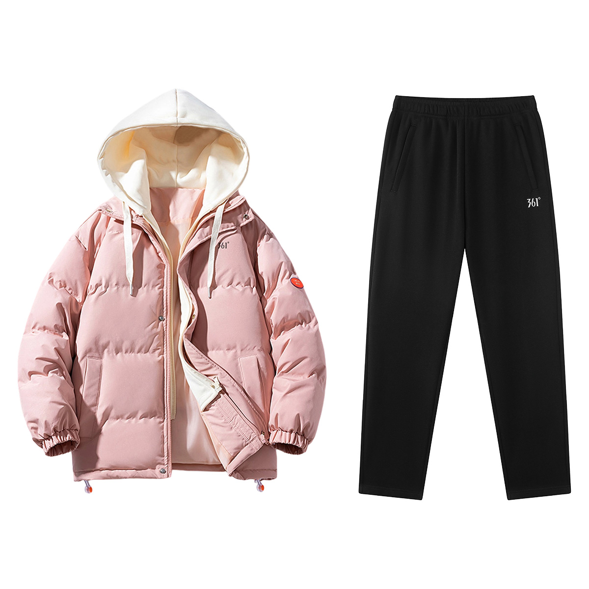 

Повседневный худи Unisex Casual Sportswear 361°, butterfly morning розовый puffer jacket+черный fleece-lined casual pants