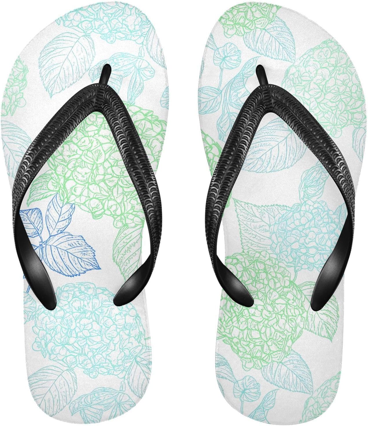 

Зеленые шлепанцы с цветами гортензии, пляжные вьетнамки для душа, резиновые нескользящие летние шлепки для женщин и мужчин Sinestour