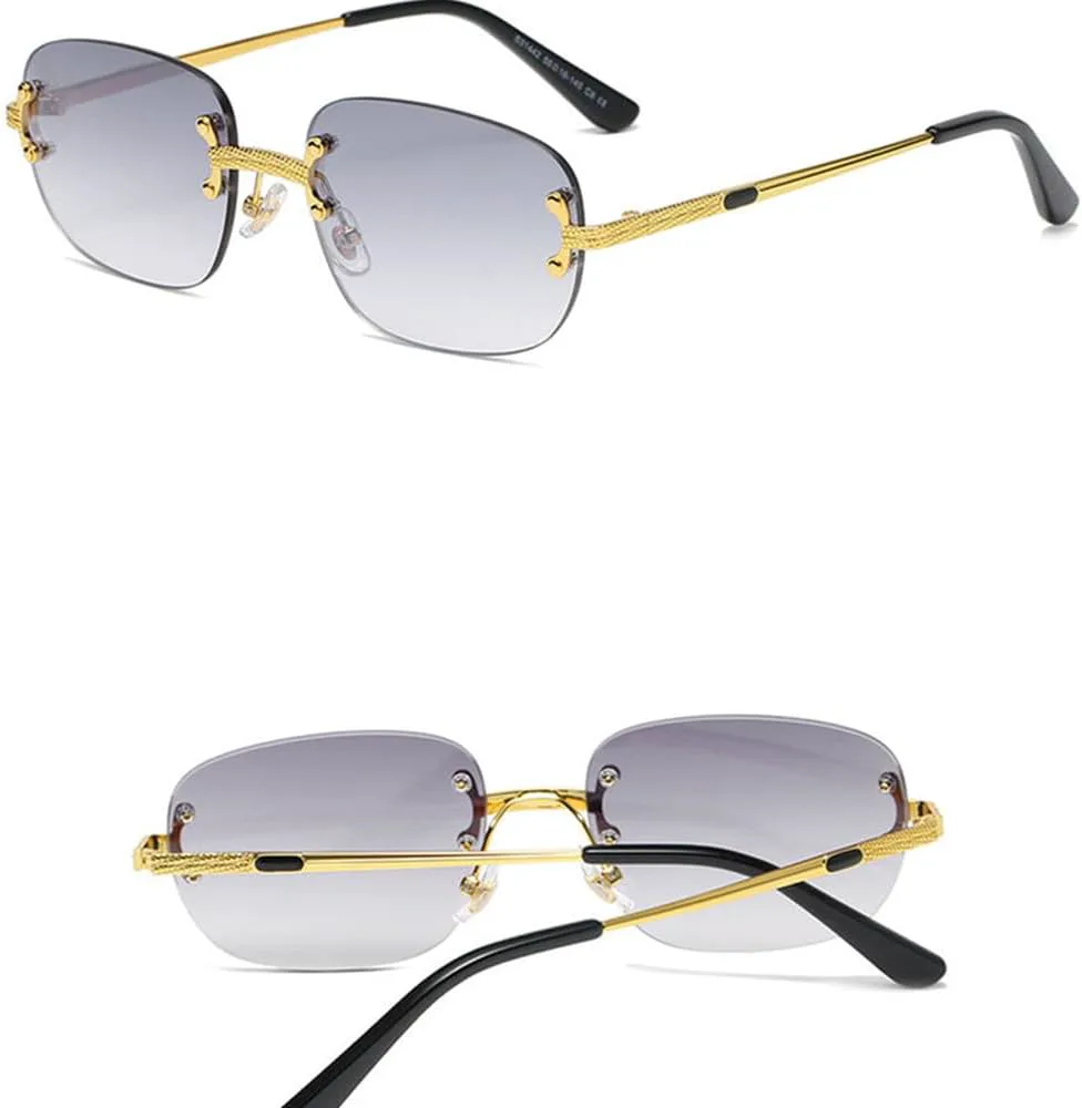 

Популярные маленькие прямоугольные солнцезащитные очки в стиле ретро, ​​без оправы, с зеркальным покрытием, защита от УФ-излучения UV400 TKKTLLT, Grey Gradient