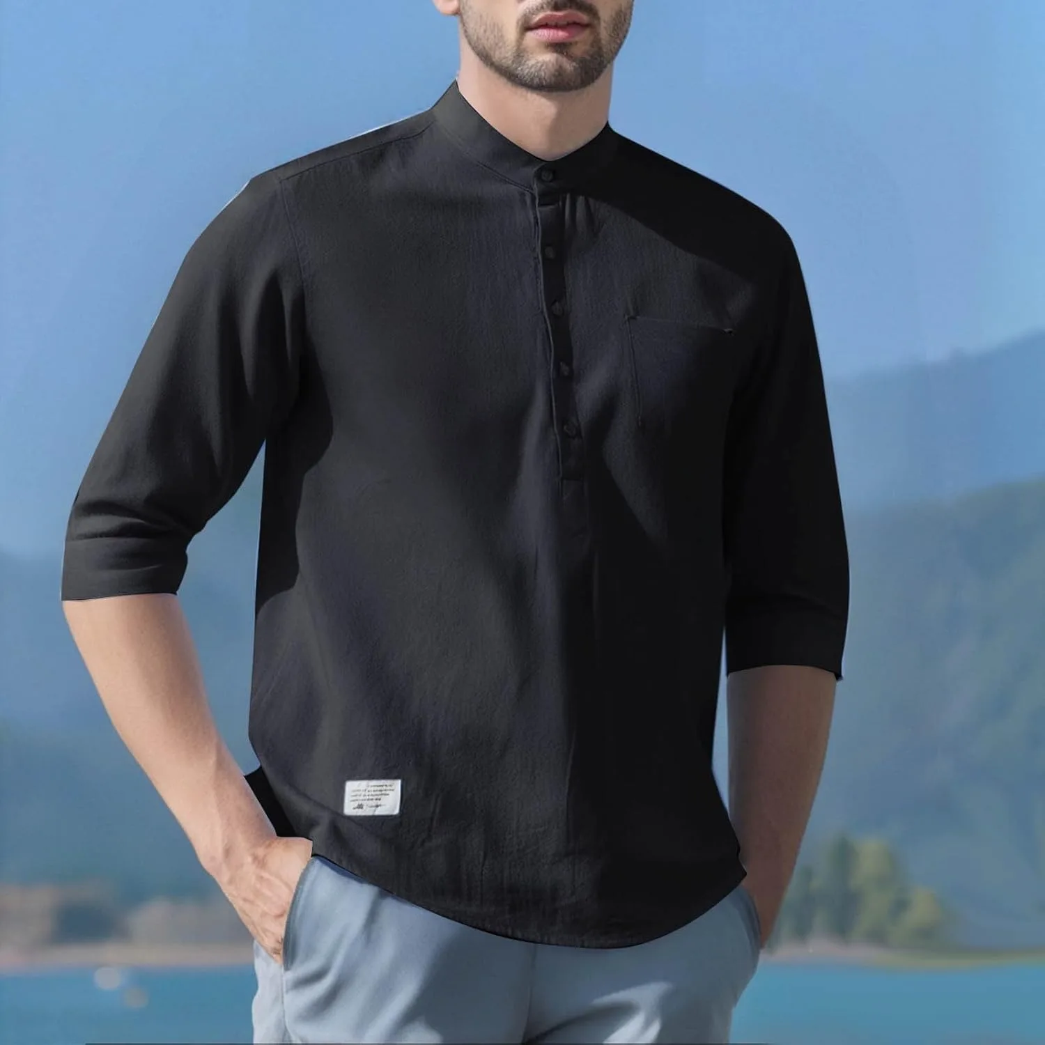 Мужская футболка Henley с коротким рукавом, легкая и дышащая — фото 2