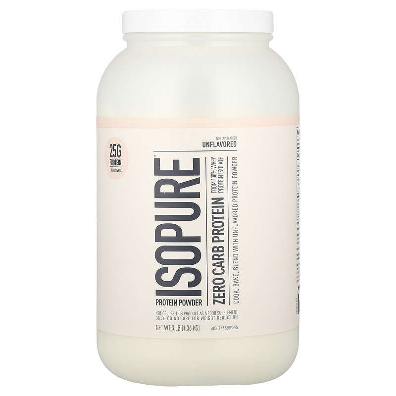 

Isopure, протеиновый порошок без углеводов, без добавок, 1,36 кг (3 фунта)