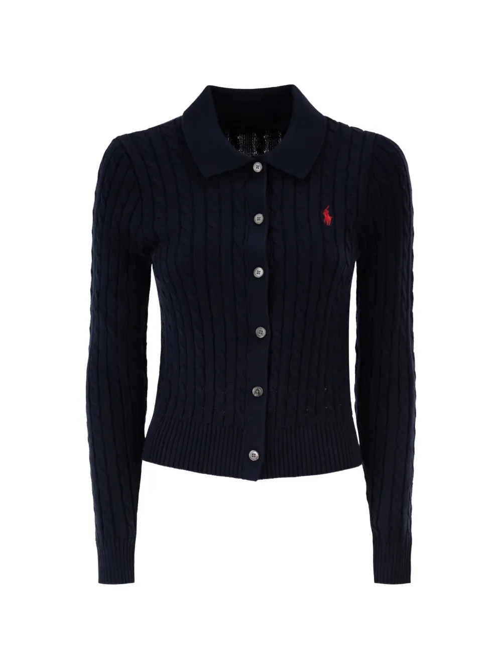 Кардиган вязаный косичкой с вышитым логотипом POLO RALPH LAUREN, синий