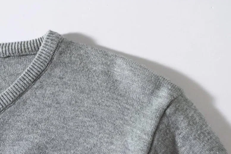 Мужской свитер с V-образным вырезом Slim Fit вязаный пуловер однотонный эластичный повседневный базовый слой Generic, синий — фото 3