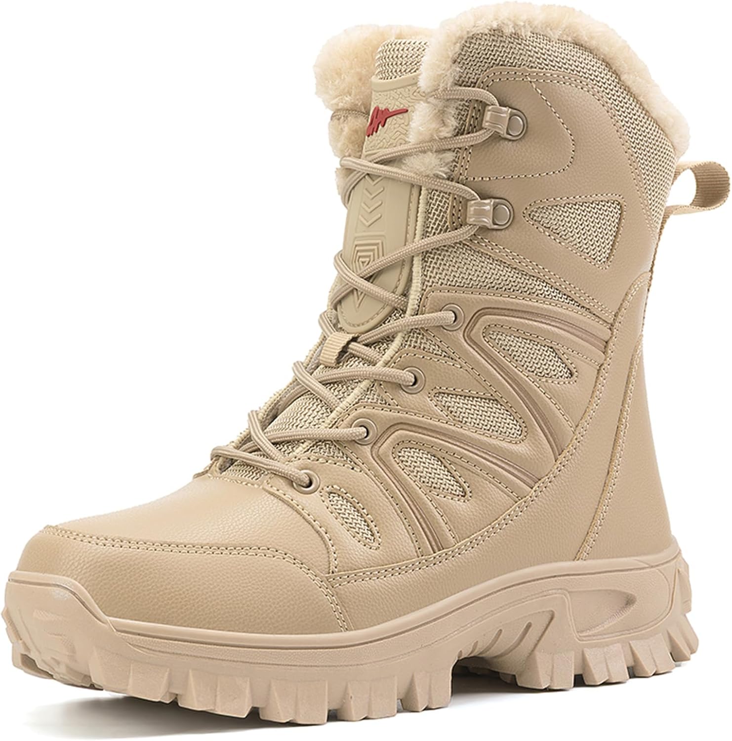 

Мужские зимние плюшевые утепленные ботинки для снега, водонепроницаемые кожаные походные ботинки с флисом для мужчин Generic, бежевый