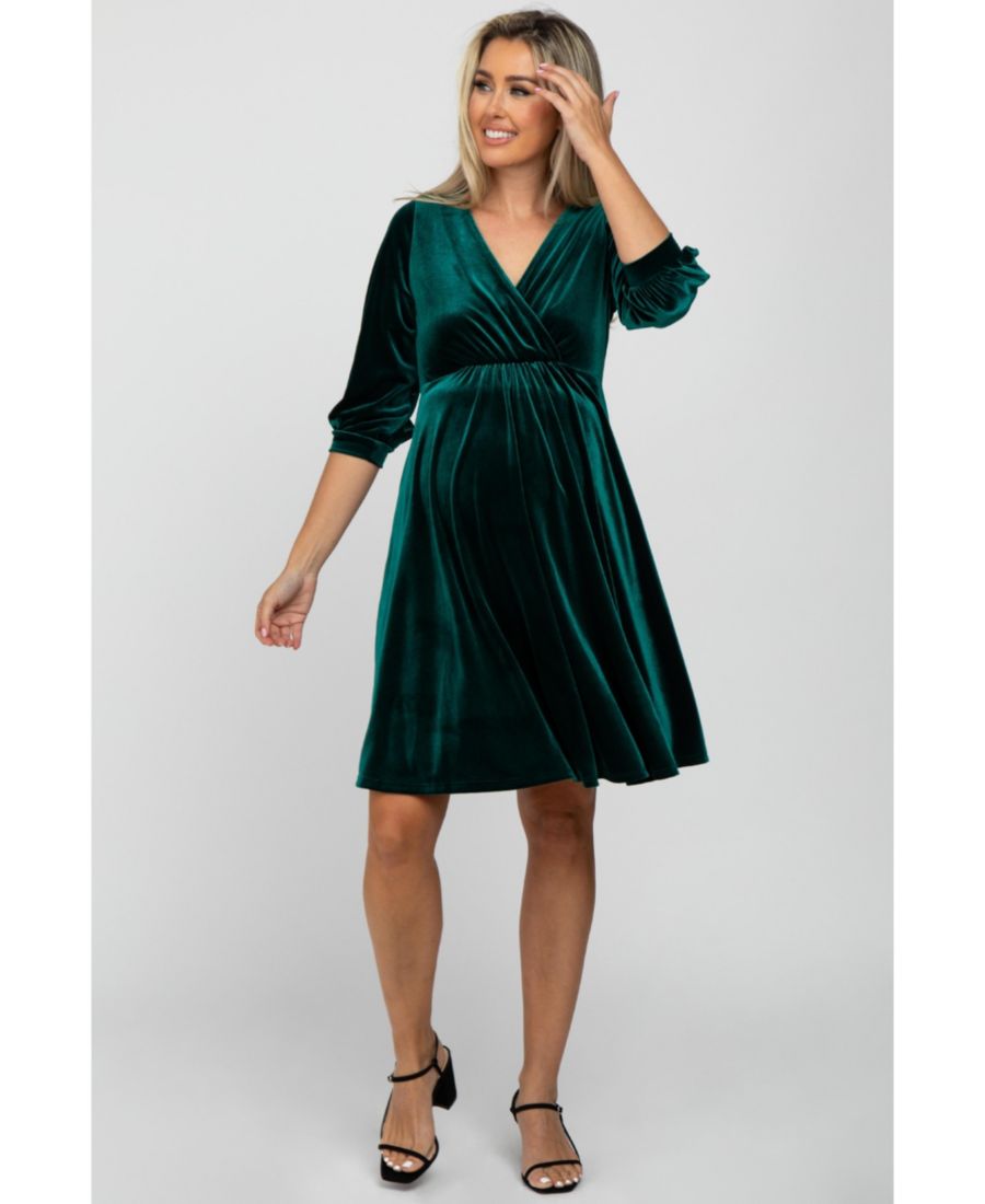 

Платье-бэбидолл из зеленого бархата с запахом спереди для беременных Pinkblush, Green