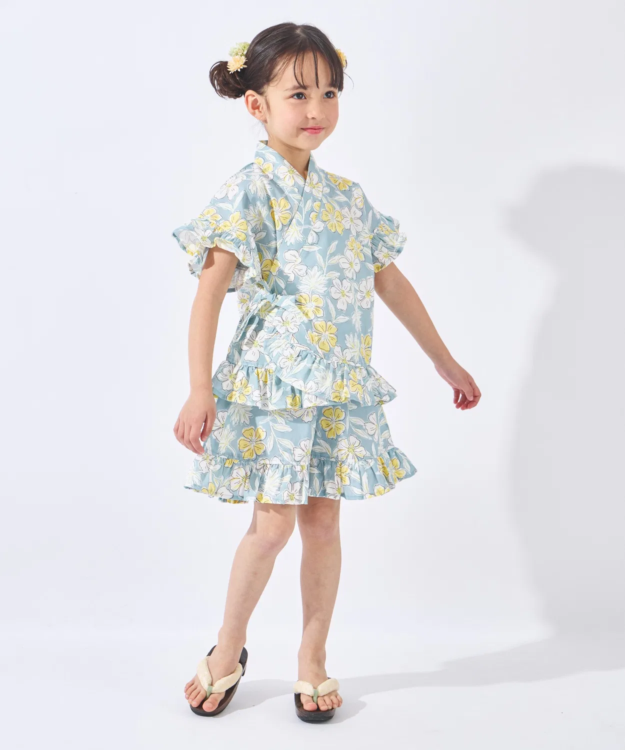 Детское кимоно Girls Jinbei с брендом ever closet, комплект из двух предметов, голубой — фото 4