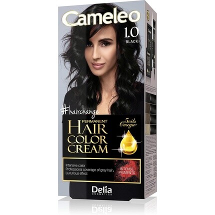 

Перманентная краска для волос Cameleo, крем-черный, интенсивный цвет и защита, 5 масел + кислоты омега плюс, профессиональная роскошная краска для волос, полный набор 1.0, Delia Cosmetics