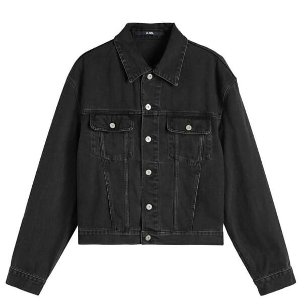 

Кожаная джинсовая куртка с нашивками Jacquemus, черный