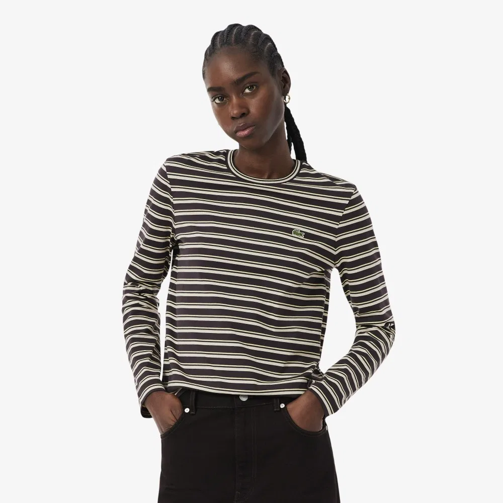Футболка Lacoste с длинным рукавом в полоску, коричневая