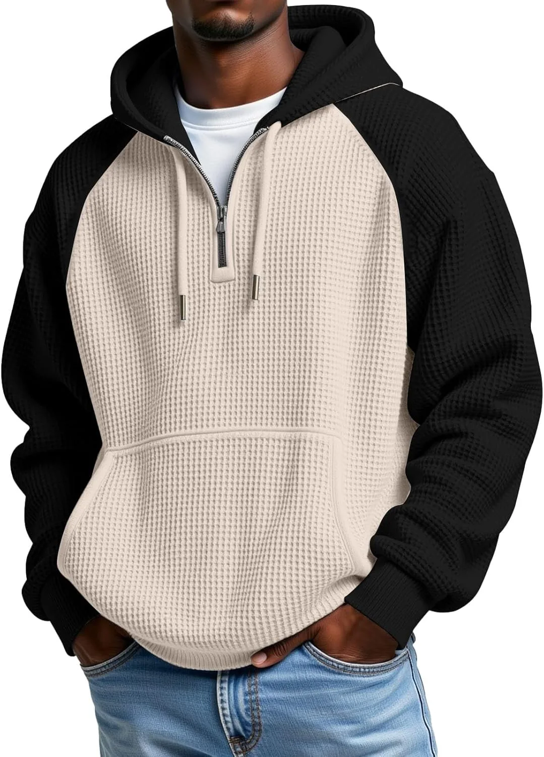 

Мужская худи с цветными блоками и молнией на четверть