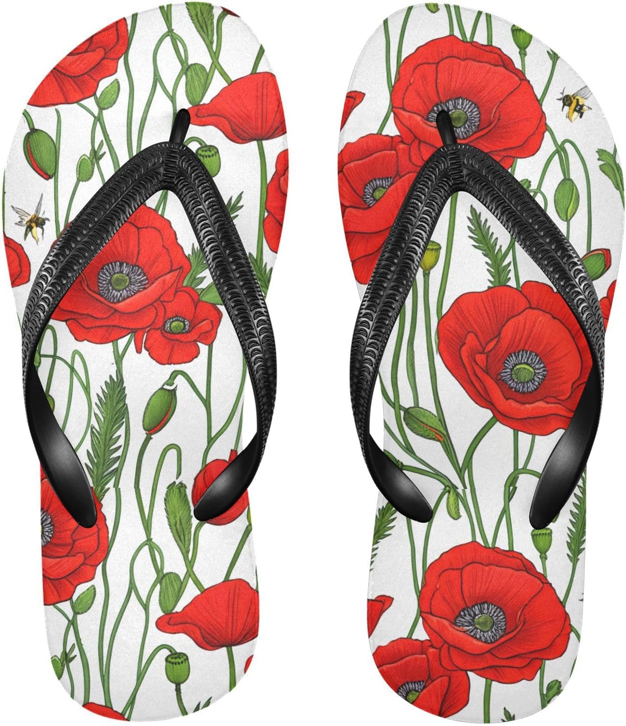 

Вьетнамки с цветком мака, пчелой, белые, пляжные, резиновые, нескользящие, летние шлепанцы для женщин и мужчин Sinestour