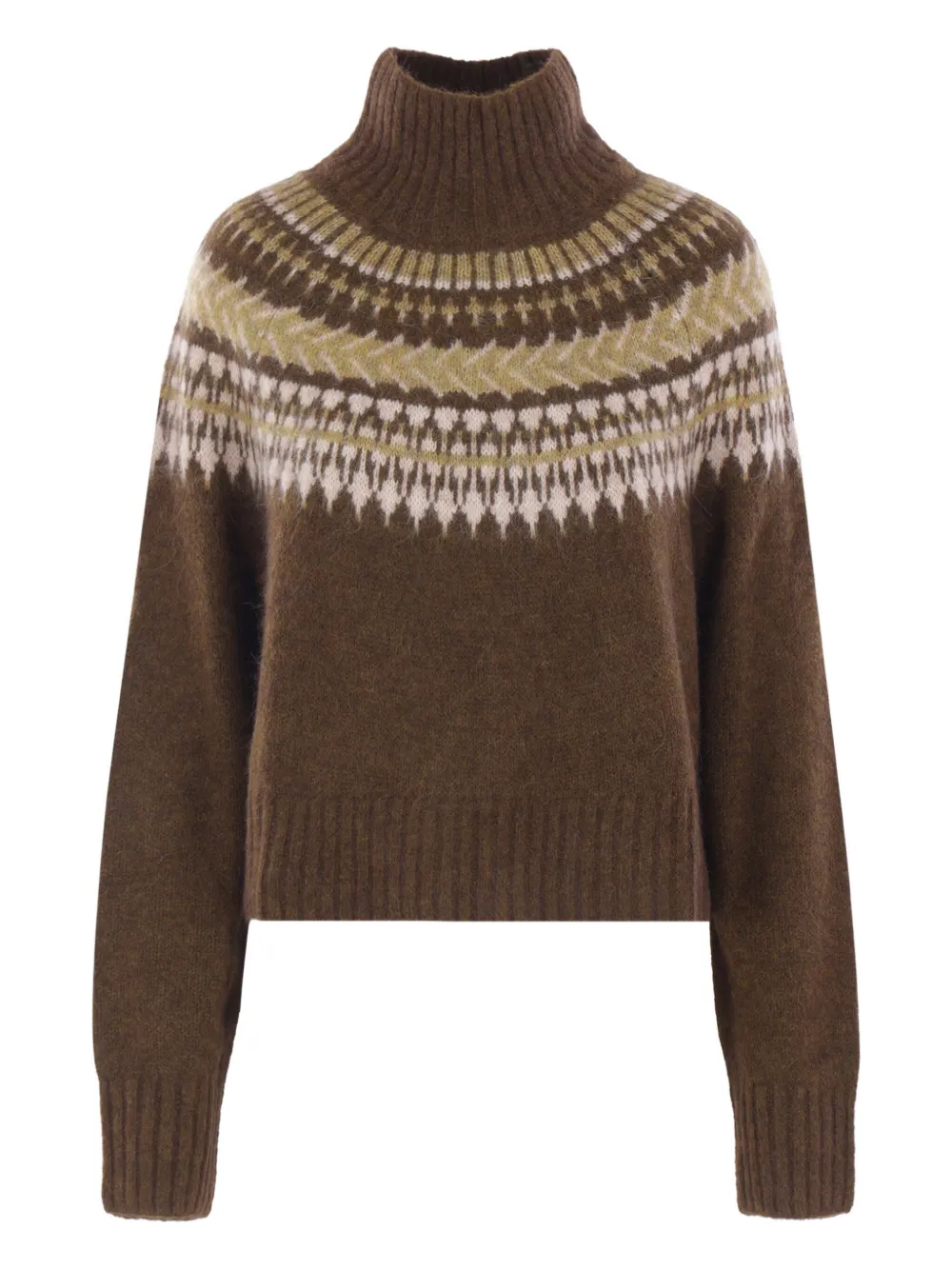 

Свитер с воротником-стойкой и жаккардовым узором Fair Isle Lorrie Barbour, коричневый