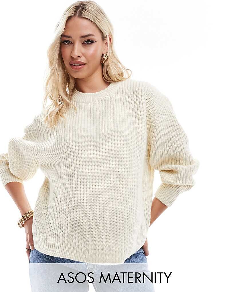 

Кремовый объемный свитер в рубчик с круглым вырезом ASOS DESIGN Maternity