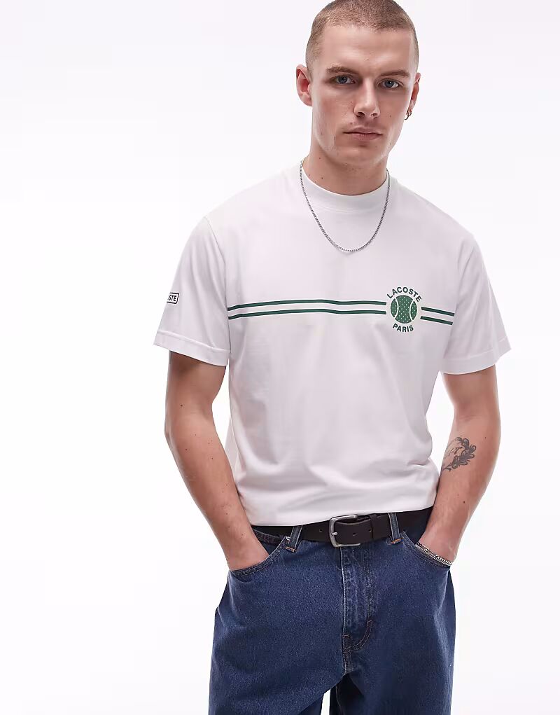 

Lacoste - Белая футболка с полосками и логотипом Tennis