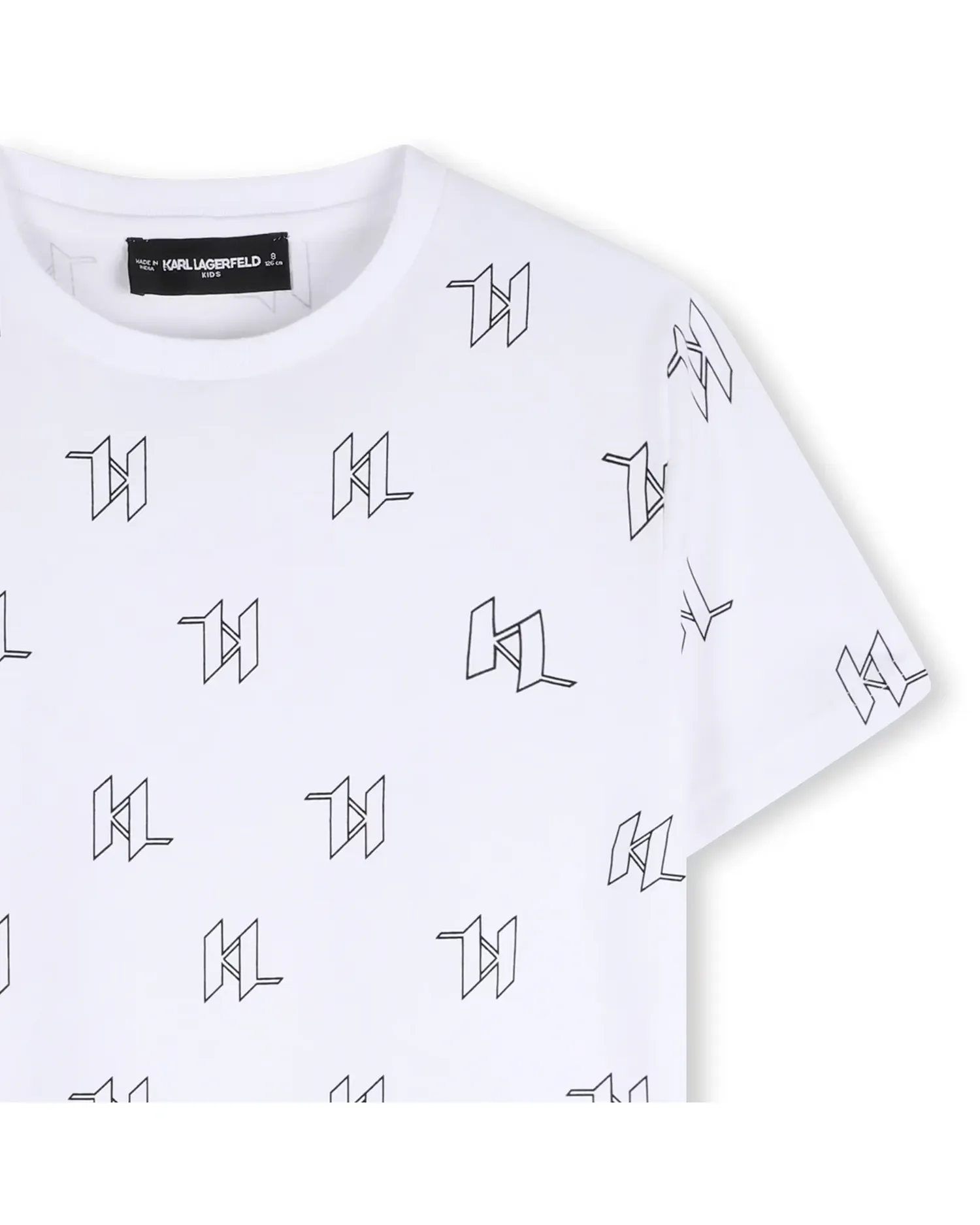 Рубашка для мальчика с коротким рукавом с микропринтом из хлопка Karl Lagerfeld Kids, белый — фото 2