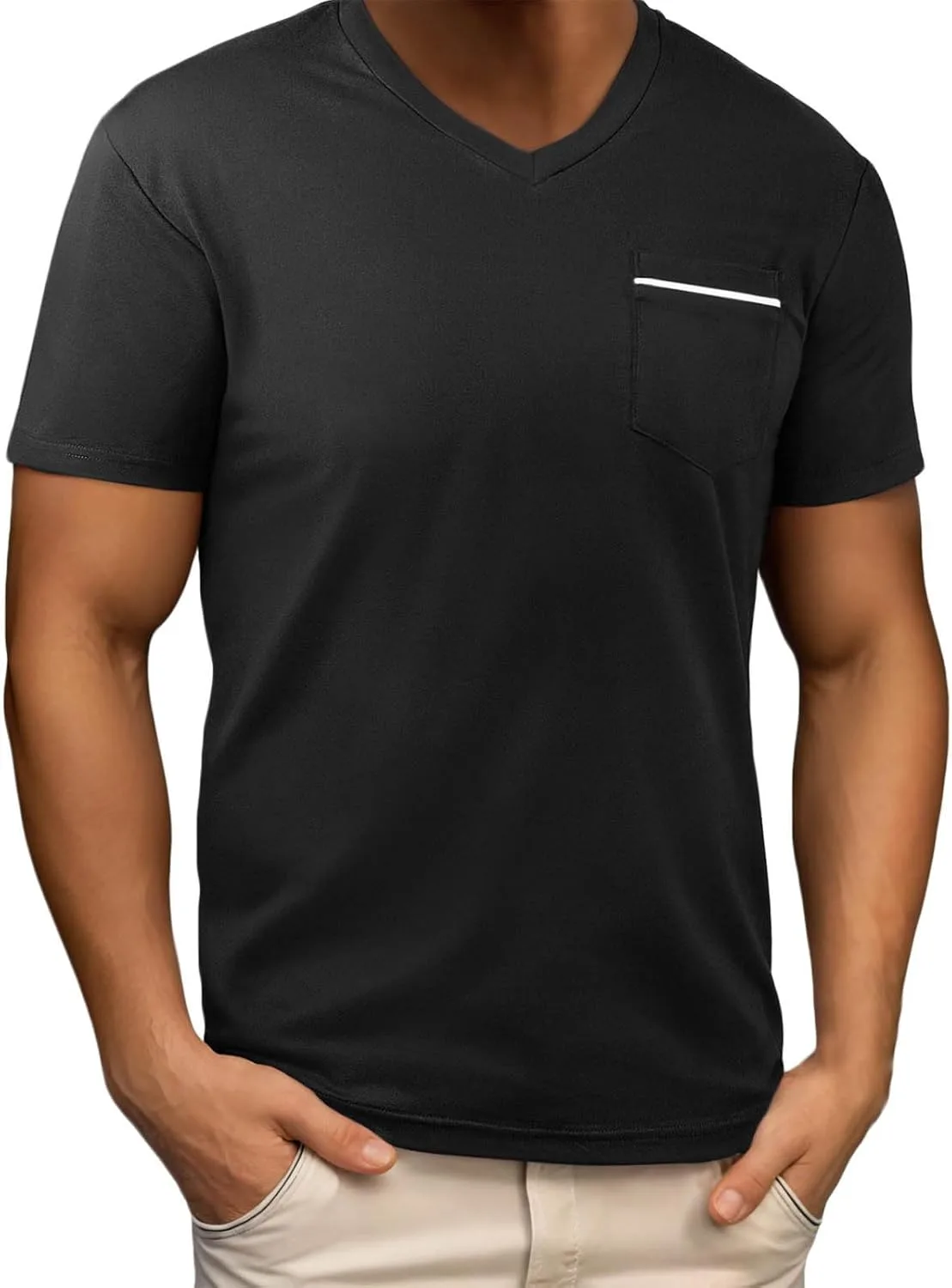 

Мужская хлопковая футболка с карманом, короткий рукав, летняя