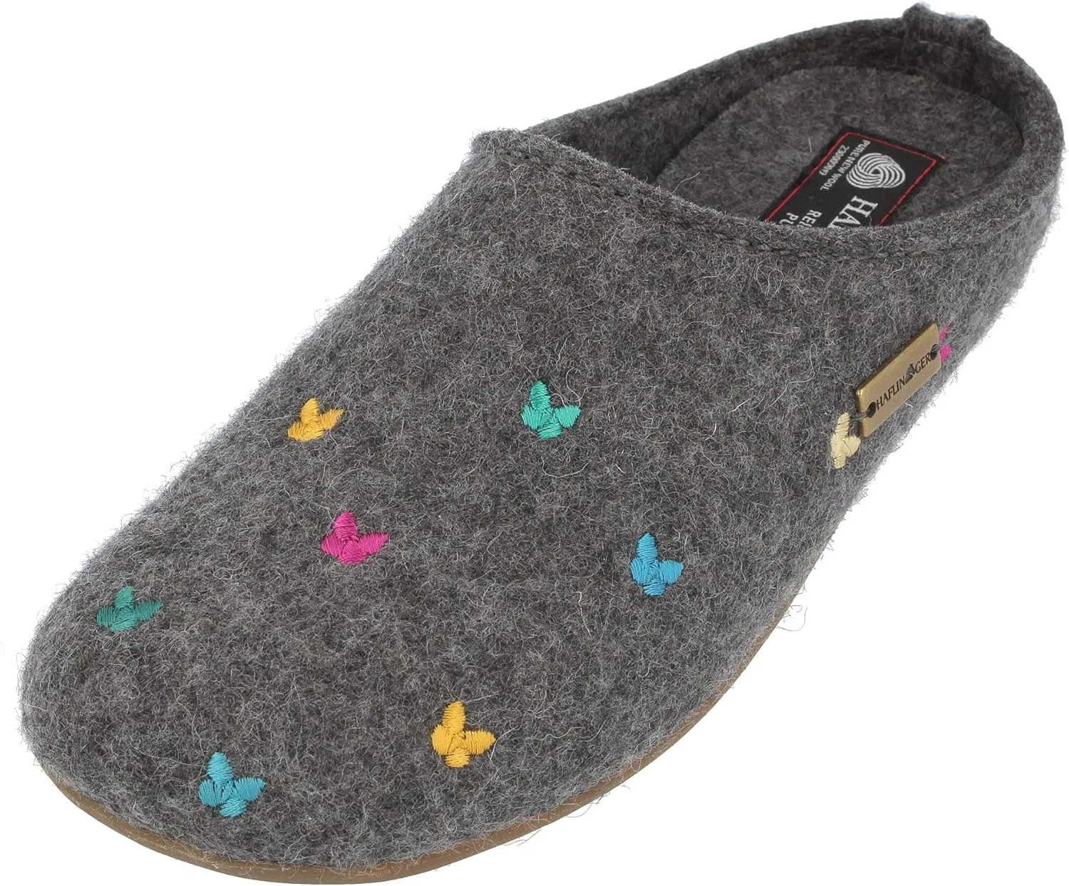 Войлочные тапочки HAFLINGER Everest Farfalline с вышитыми бабочками, Charcoal