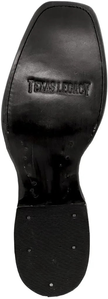 

Мужские черные ковбойские сапоги Texas Legacy из кожи в западном стиле для родео, квадратный носок, черный