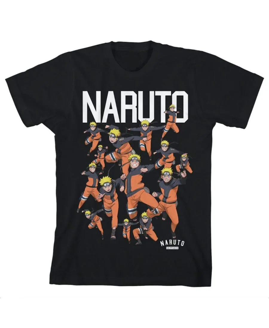 Детская футболка с графическим принтом "Boys Character Squad" черного цвета, размер XL Naruto