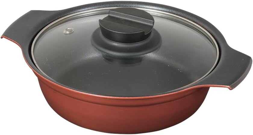 

Настольная кастрюля Pearl Metal HB-6962, 6,3 дюйма (16 см), стеклянная крышка, индукционная, обработанная фтором, для 1-2 человек, вкусная, Red