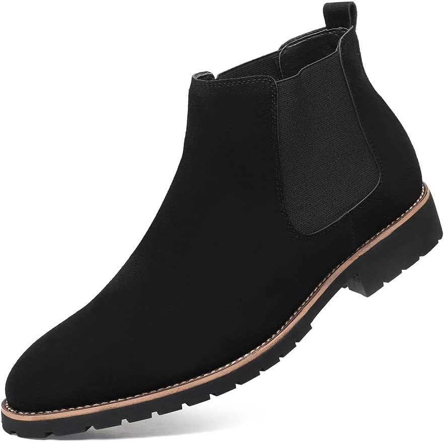 

Ботинки Santimon Mens Chelsea на щиколотку из замши и кожи, слипоны, классические, удобные, повседневные ботинки Чукка, черный