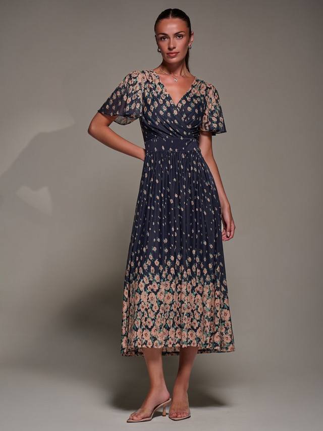 

Платье миди с цветочным принтом и сетчатыми вставками Jolie Moi, Navy Floral