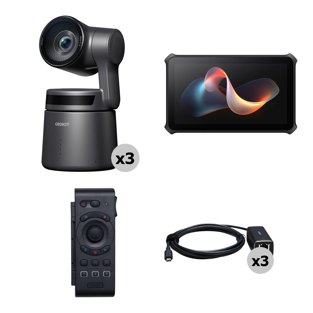 

OBSBOT Tail Air PTZ Combo Kit из 3 камер с пультом дистанционного управления Smart Remote, PoE и монитором