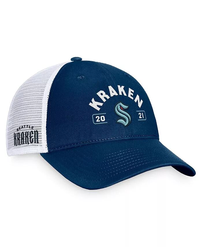 

Мужская темно-синяя/белая шапка Seattle Kraken Free Kick Trucker Adjustable Fanatics