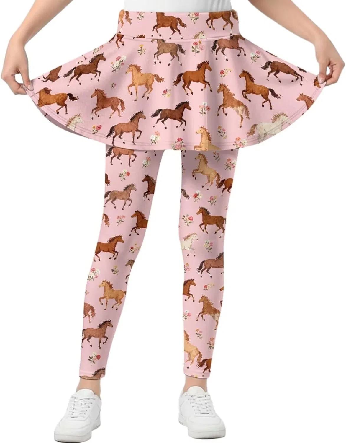 Леггинсы с юбкой для девочек, Yatixapu, 2 в 1, Horse Print