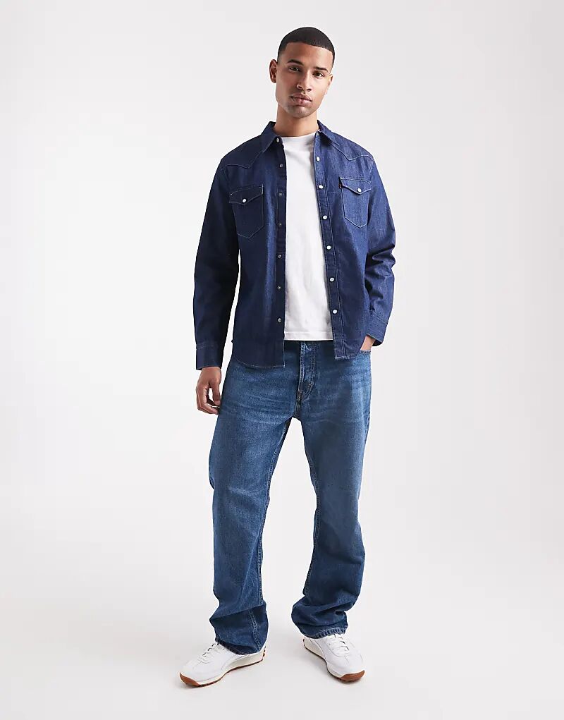 Рубашка джинсовая Levi's Barstow Western Standard Fit, темного цвета — фото 2