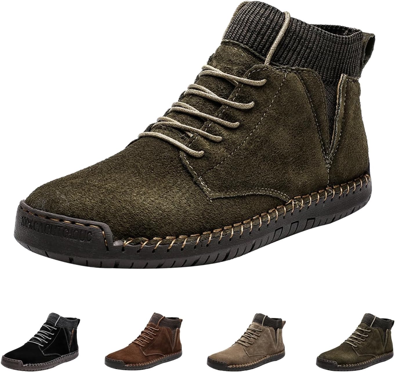 

Мужские высокие ботинки AngryMonkey с эластичными носками, осенне-зимние винтажные вязаные замшевые сникеры с противоскользящей подошвой, зеленый