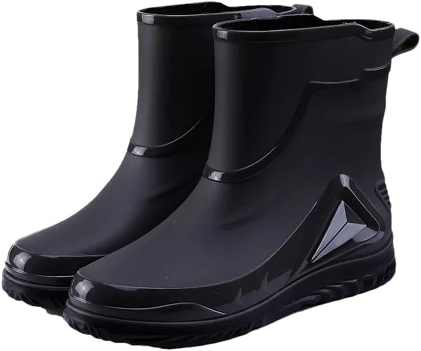 

Мужские водонепроницаемые дождевые ботинки для улицы, противоскользящие туфли, утепленные флисом, хлопковые теплые дождевые сапоги, обувь для кухни Generic, черный