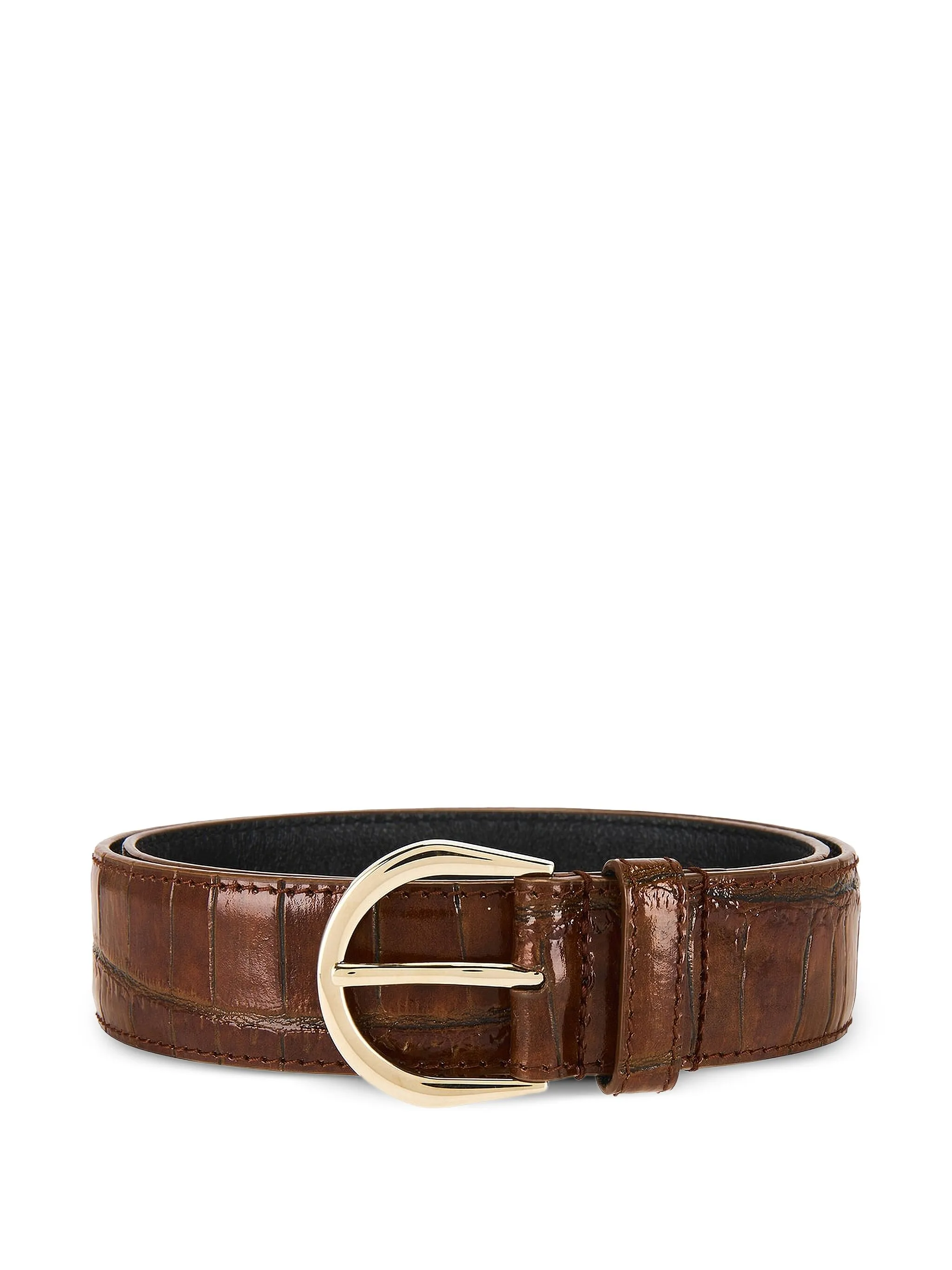 

Ремень с тиснением под кожу крокодила Saint Laurent, коричневый