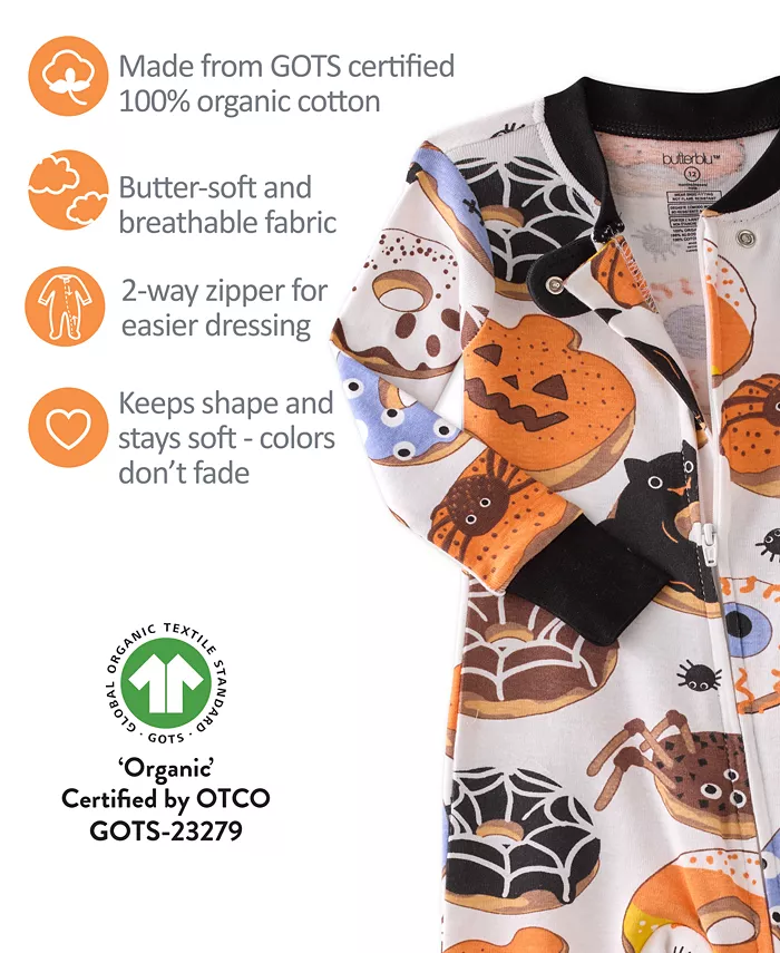 Детские пижамы Baby Cruz Halloween Cotton Snug-Fit с закрытыми ножками Butterblu, белый — фото 4