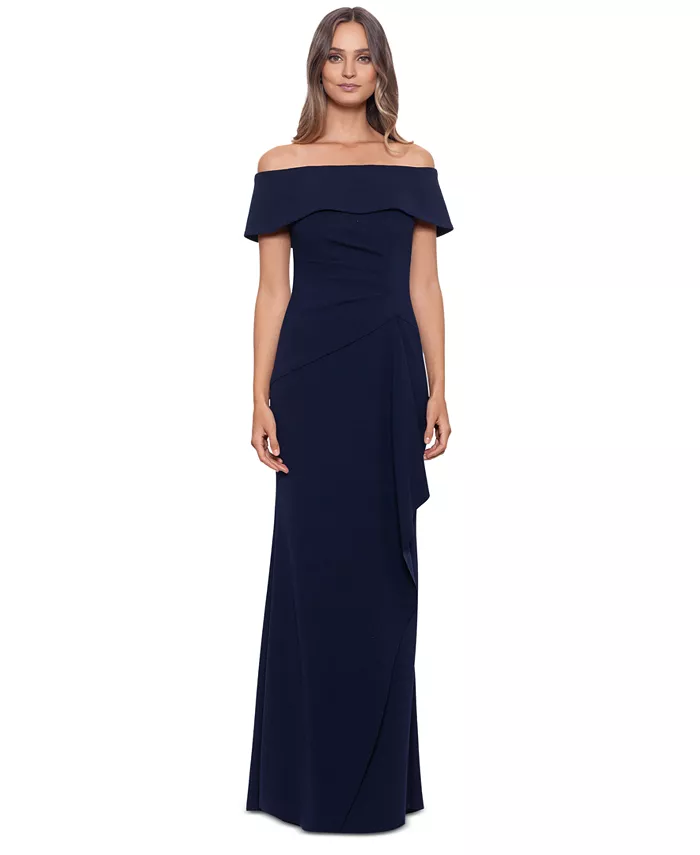 

Платье с открытыми плечами из крепа и неопрена XSCAPE, синий