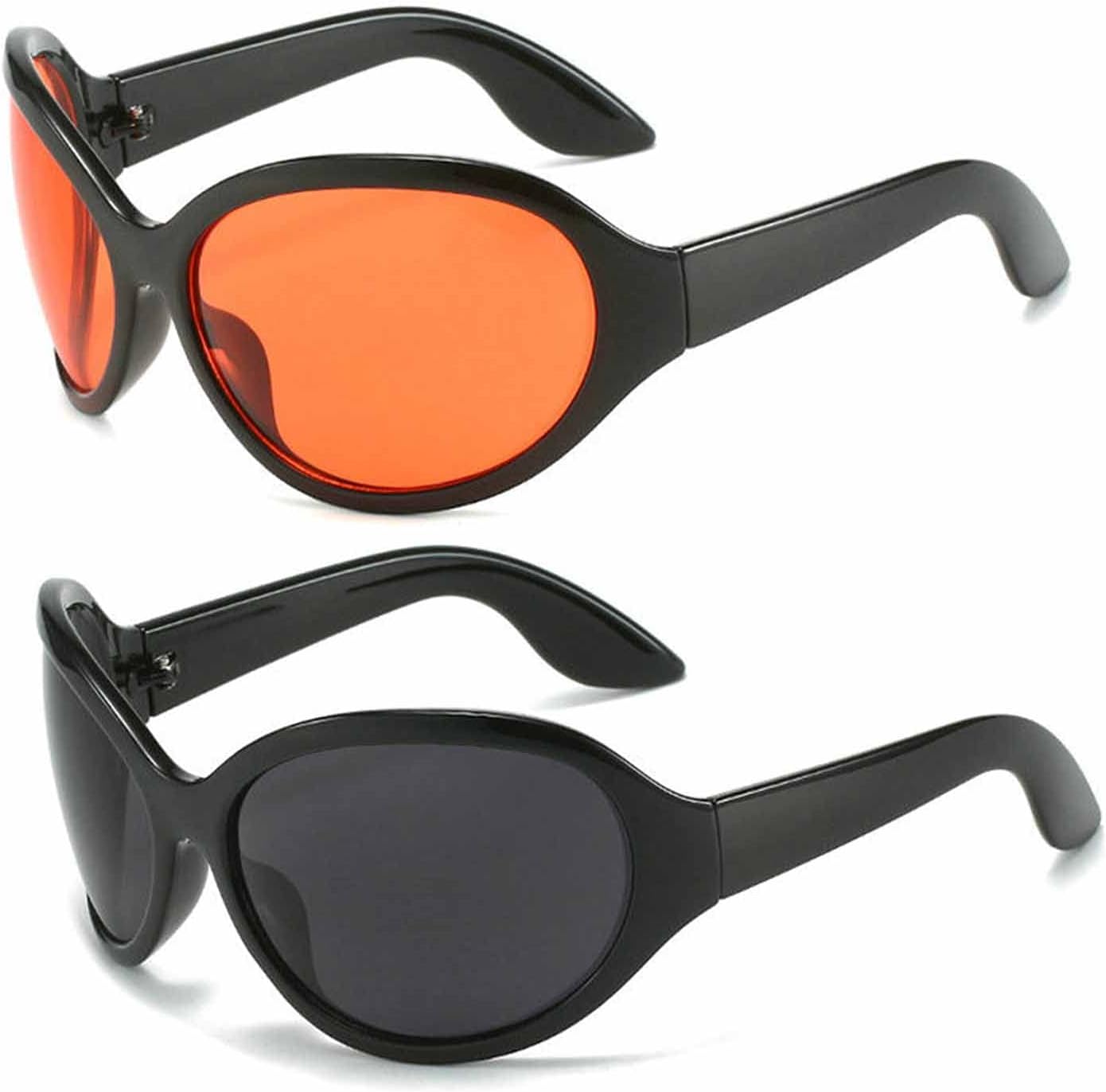 

Солнцезащитные очки Willochra Oversized в футуристическом стиле 2023 года для женщин и мужчин. Овальные солнцезащитные очки в стиле Y2k. Женские солнцезащитные очки с защитой от УФ-излучения UV400, 2pcs-black&black Red