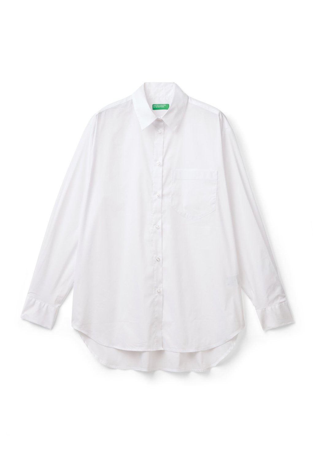 

Блузка на пуговицах WITH POINTED COLLAR LONG CUFFED SLEEVES SLIGHTLY DROPPED SHOULDER FRONT AND BACK YOKE FRONT FASTENING United Colors of Benetton, белый