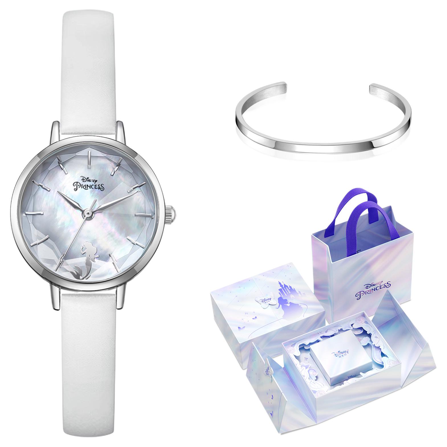 

Disney Часы Princess Quartz Movement PU Strap Watch Women's Watch Silver Dial, Silver Shadow Iridescent[Disney Flower Sea Love Box with Shopping Bag Included]