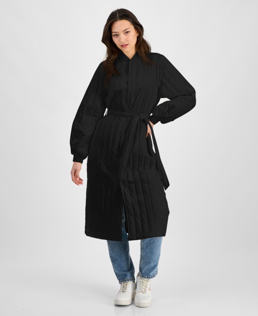 

Женский длинный стеганый жакет с поясом на талии Rains, Black