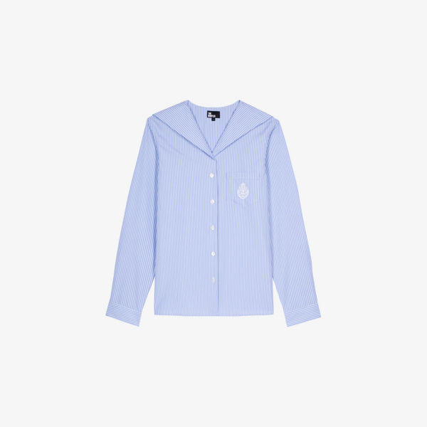 

Хлопковая рубашка с открытым воротом и вышитым логотипом The Kooples, синий