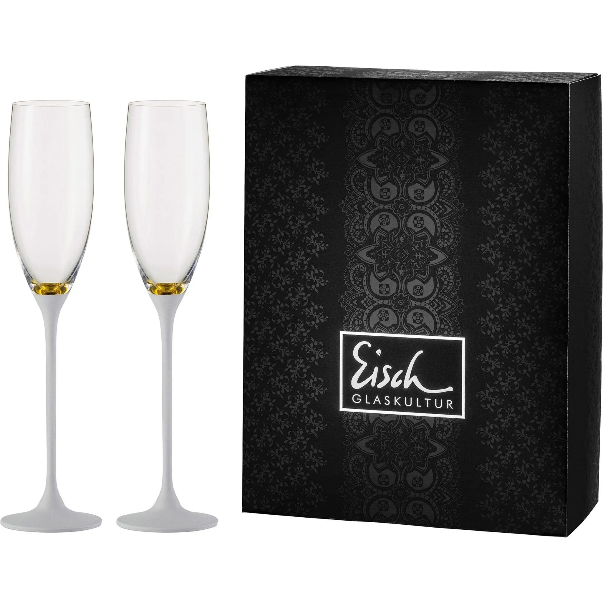 

Бокалы для шампанского Eisch "Champagne Exclusive", (набор, 2 шт.), покрытие настоящим золотом, частичная отделка под камень, 180 мл, 2 шт, золотой/белый