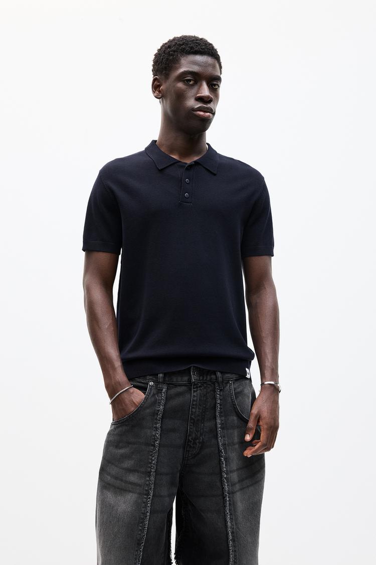 

Трикотажная рубашка-поло с коротким рукавом Pull And Bear, синий