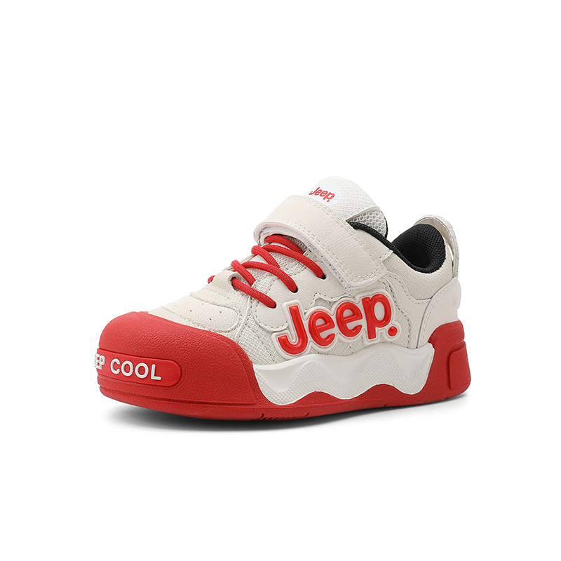 Износостойкие низкие детские скейтбординговые туфли бежево-красные Kids' Jeep — фото 2