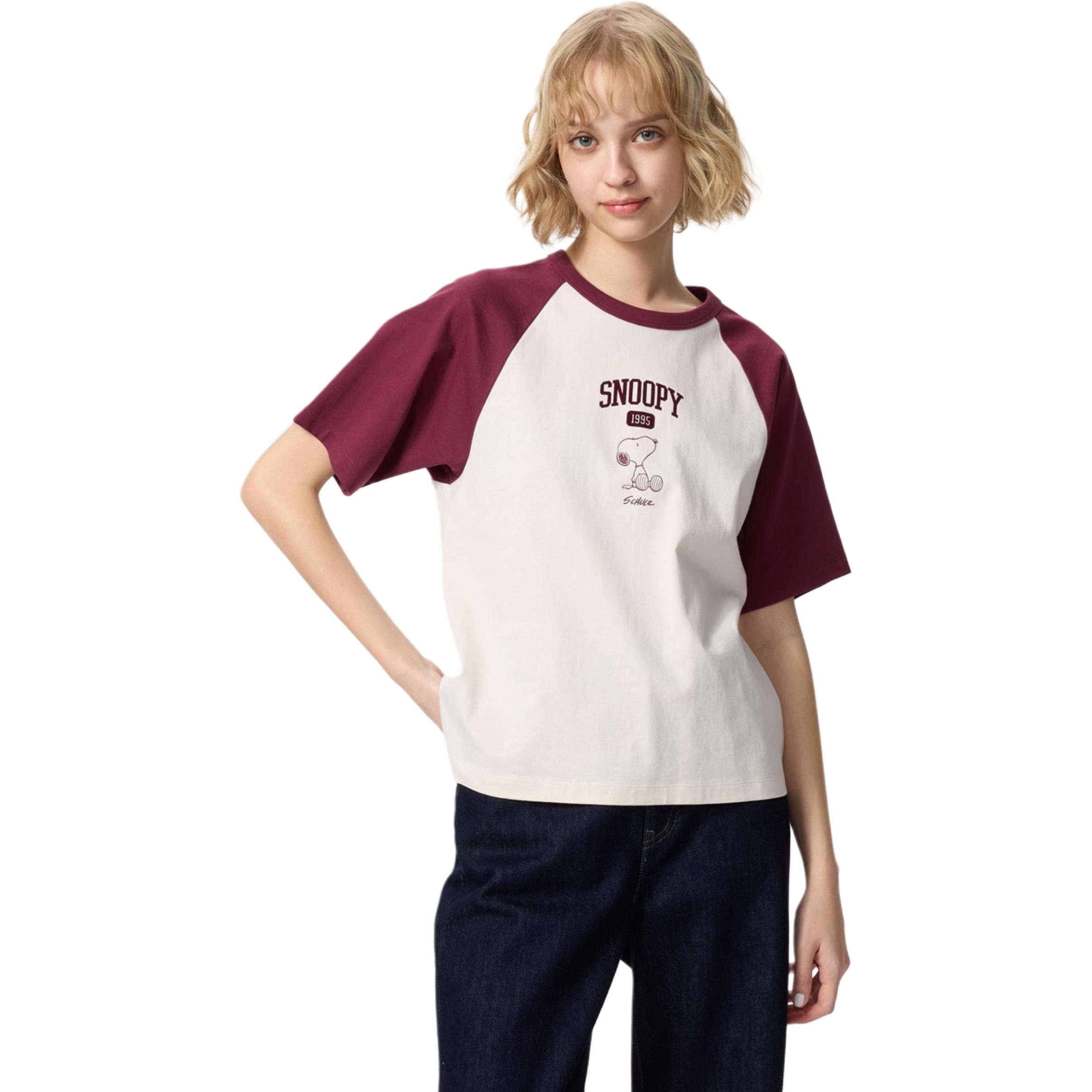 Футболка x PEANUTS Collaboration женская маренго UNIQLO, бордовый — фото 3