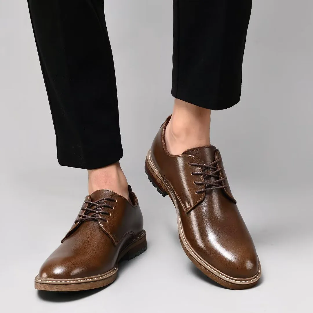 

Мужские классические туфли, кожаные оксфорды с закрытой шнуровкой и простым носком Arkbird, хаки