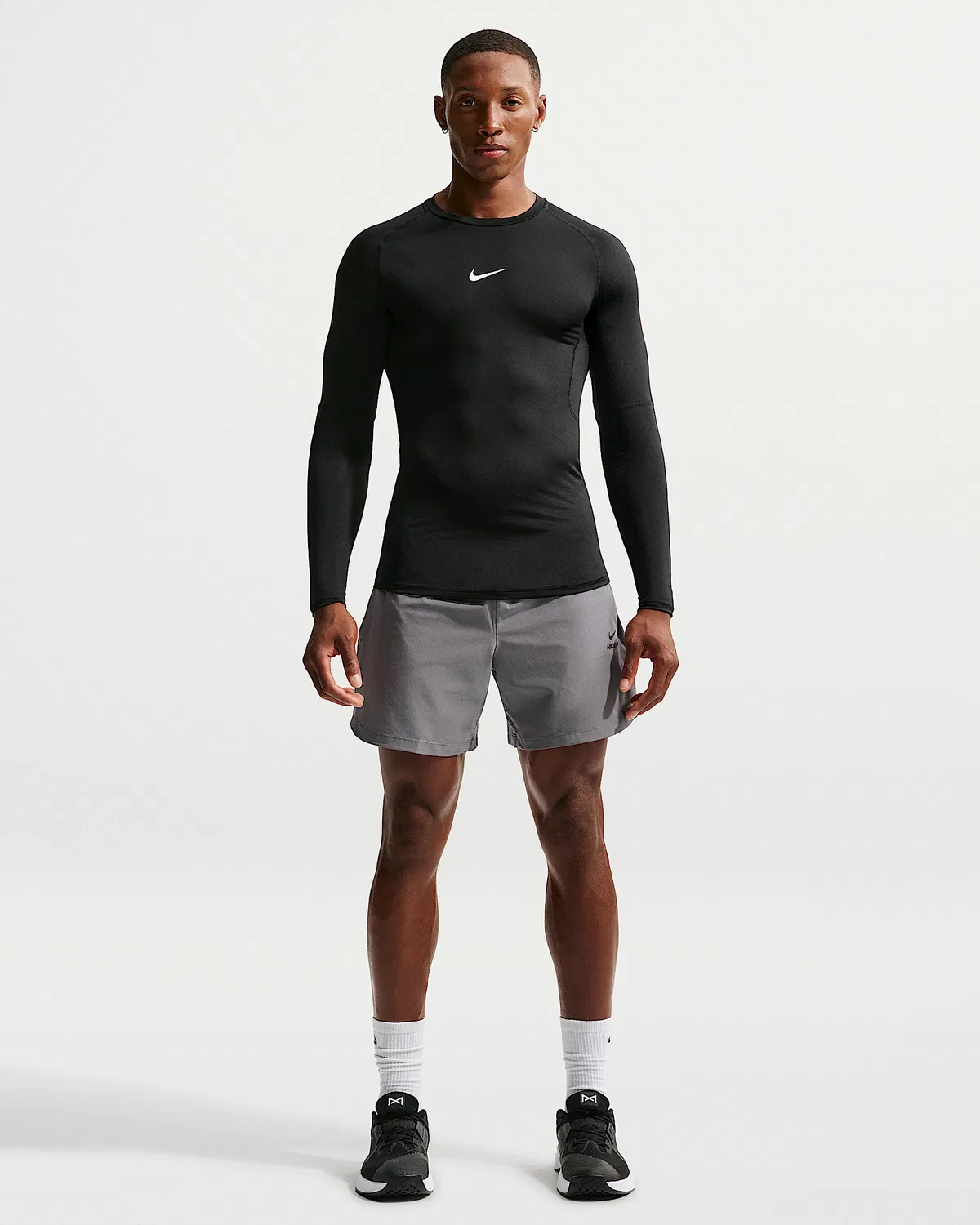 Мужская облегающая футболка с длинным рукавом Nike Pro Dri-FIT, Black/White — фото 4